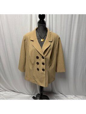Lane Bryant Double-Breasted Blazer Womens Size 28 Tan Preppy Classic Career